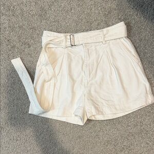 High-Waist Cream Belted Women's Shorts